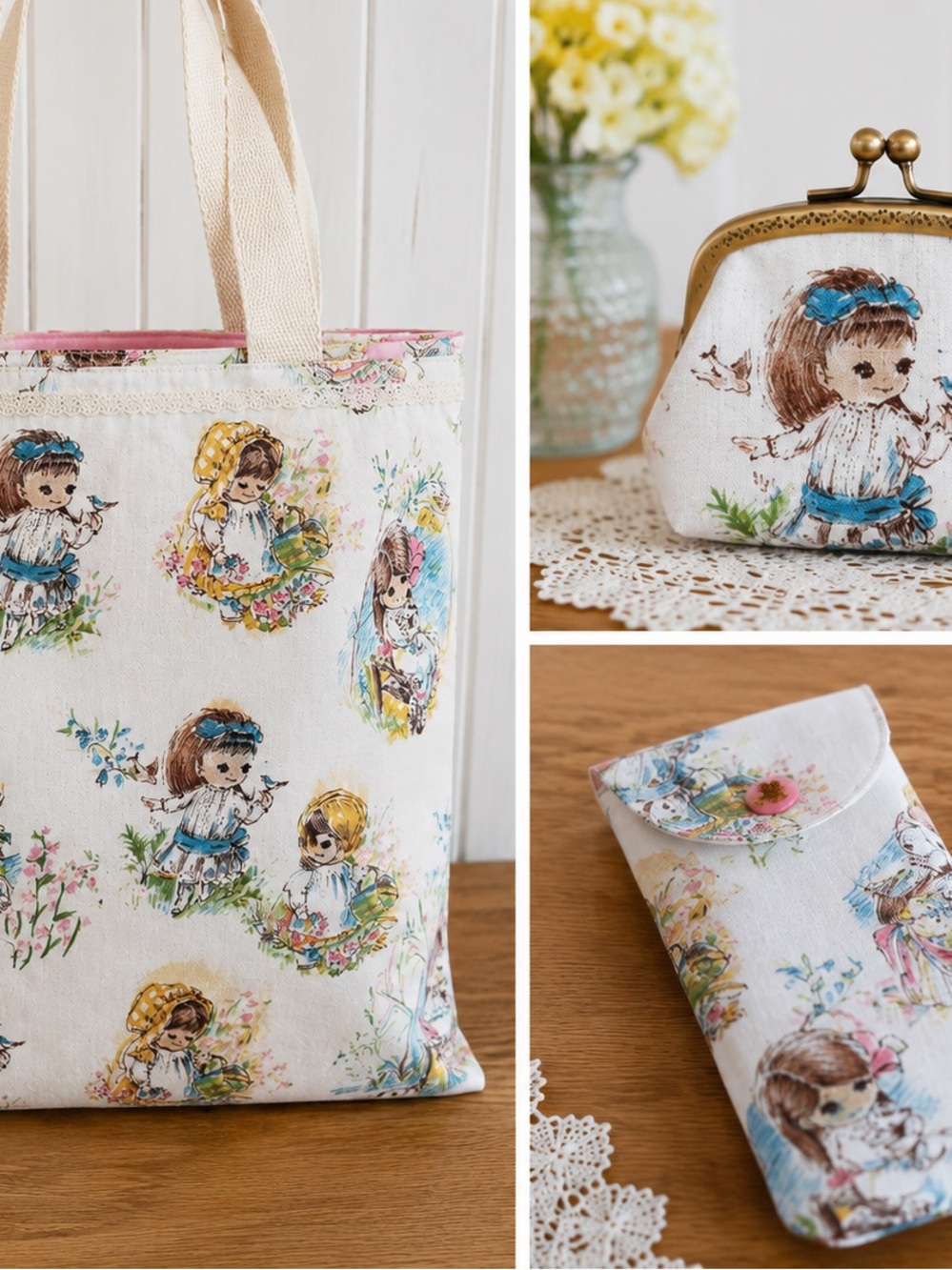 VINTAGE 1960'S Storybook Little Girls 44" x 35" Cottagecore Nursery Fabric - Picture 12 of 12